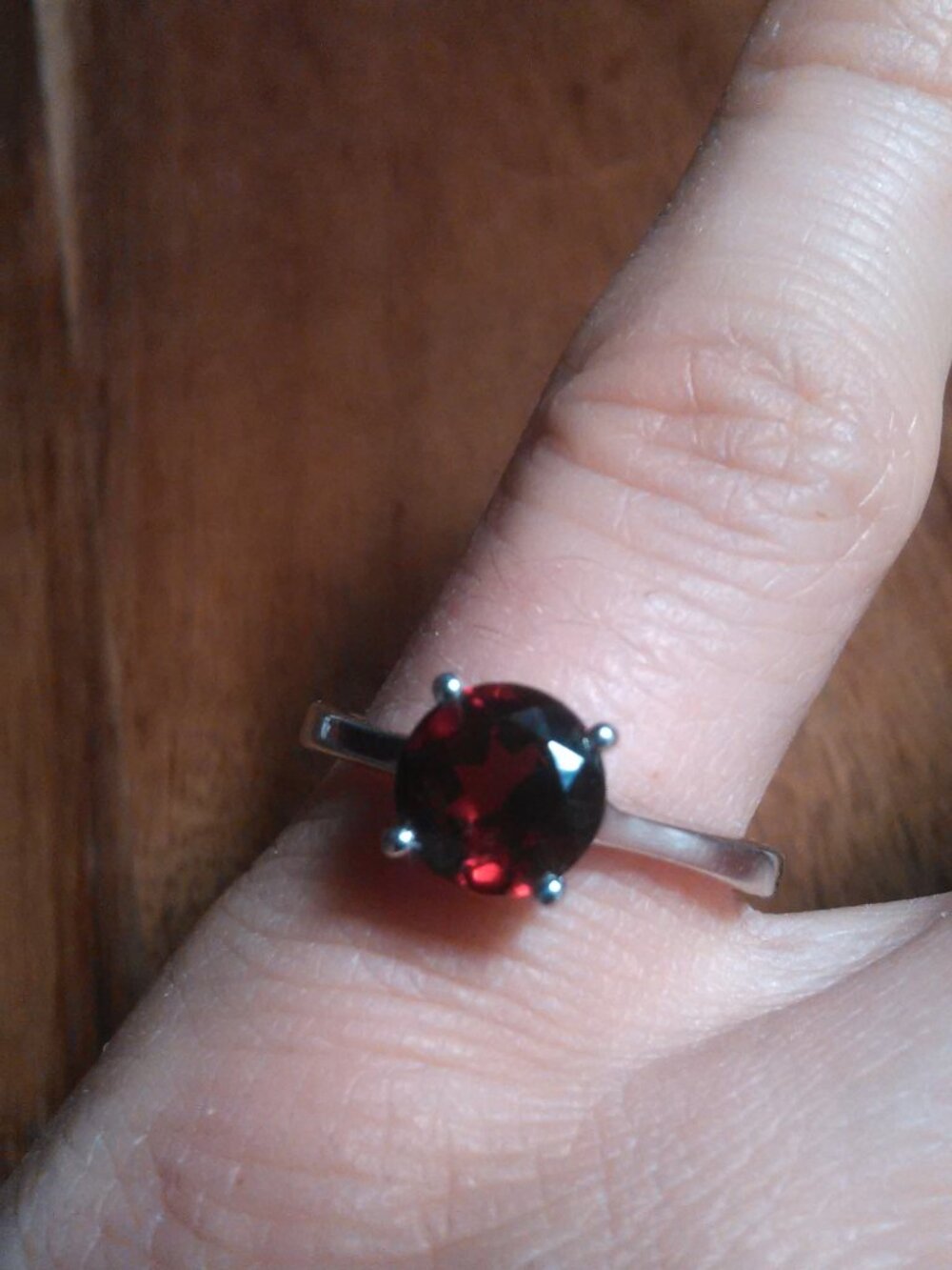 Mozambique Garnet Rhodium Over Sterling Silver Solitaire Ring (Size 6)